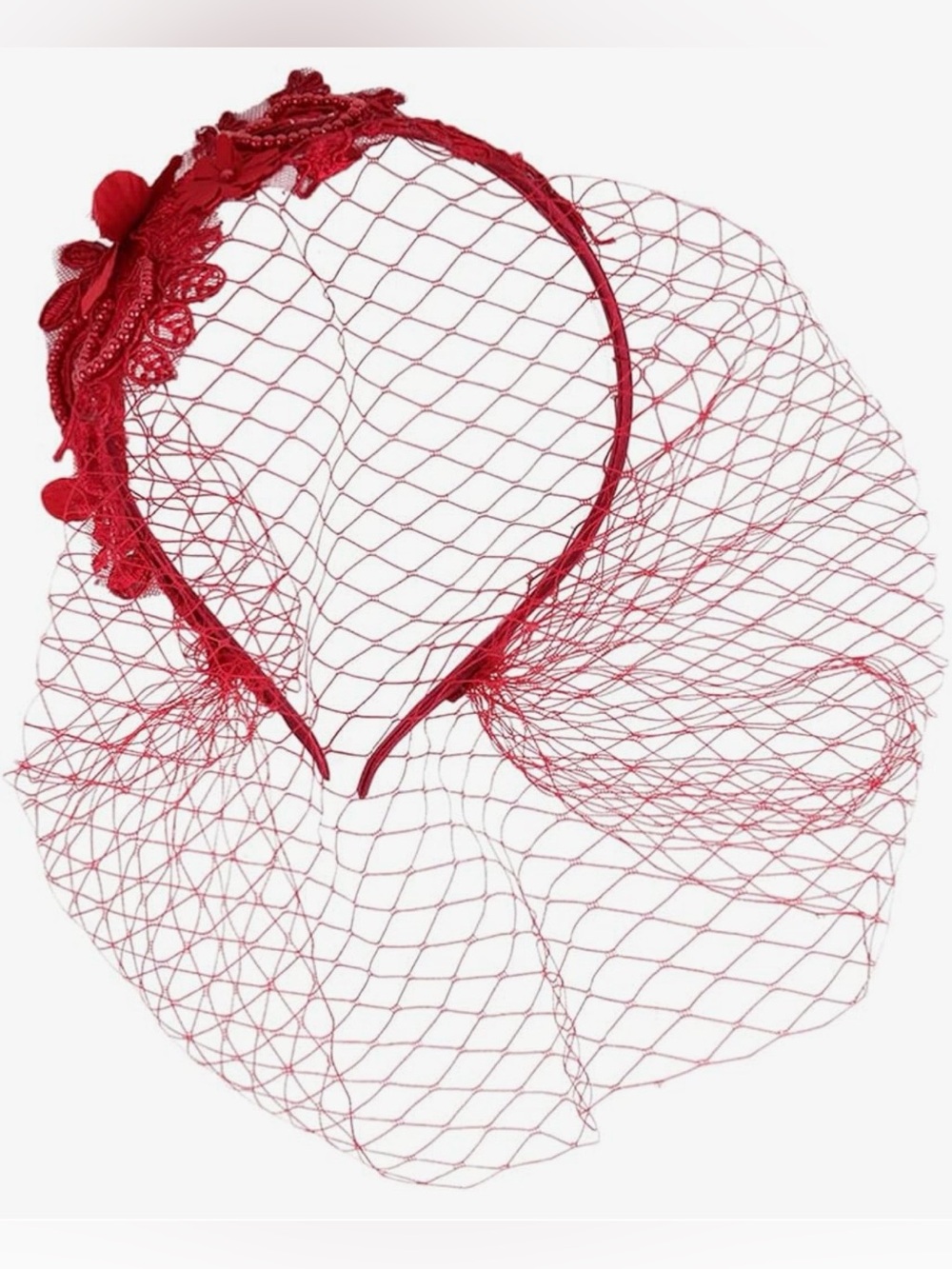 🆕Red Lace Veil Headband - Elegant Women’s Hair Accessory